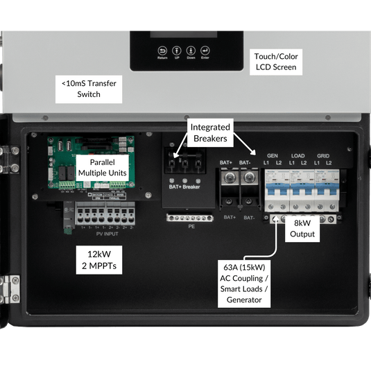 Luxpower LXP 8K Inverter | 12000W PV Input | 8000W Output | 48V 120/240V Split Phase | UL1741SB, CEC, HECO